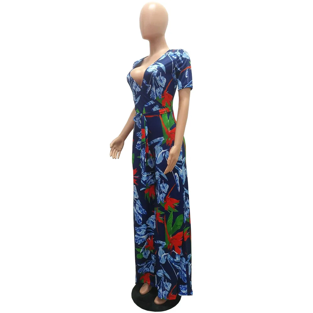 Women Summer Leaf Print Notch V-neck High Waist Sashes Striaght Jumpsuit Short Sleeve Beach Holiday Playsuit Rompers Streetwear
Women Summer Leaf Print Notch V-neck High Waist Sashes Striaght Jumpsuit Short Sleeve Beach Holiday Playsuit Rompers Streetwear