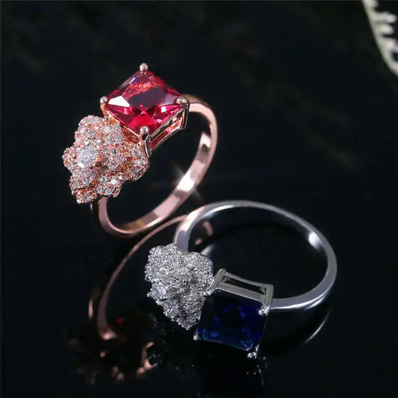 

ЦИРКОНИЕВЫЕ кольца синего и красного цвета Размер 6-10 ювелирные изделия для женщин обручальное кольцо для свадьбы красивый подарок