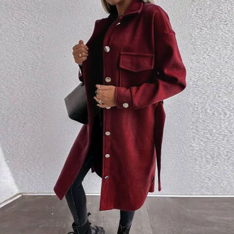 Winter Turn-down Collar Blend Woolen Coats Fashion Casual Long Sleeve Pocket Jackets Autumn Solid Belted Women Long Outwear Tops
Winter Turn-down Collar Blend Woolen Coats Fashion Casual Long Sleeve Pocket Jackets Autumn Solid Belted Women Long Outwear Tops