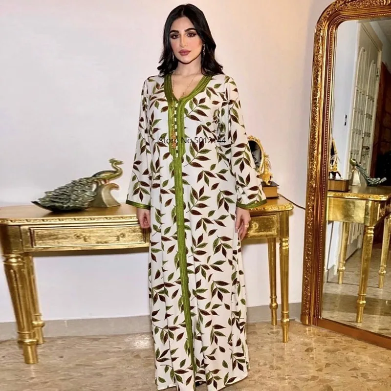 Middle East Women Long Dress Ribbon V Neck Full Sleeve Leaves Print Maxi Dresses Turkey Arabic Dubai Muslim Clothing
Middle East Women Long Dress Ribbon V Neck Full Sleeve Leaves Print Maxi Dresses Turkey Arabic Dubai Muslim Clothing