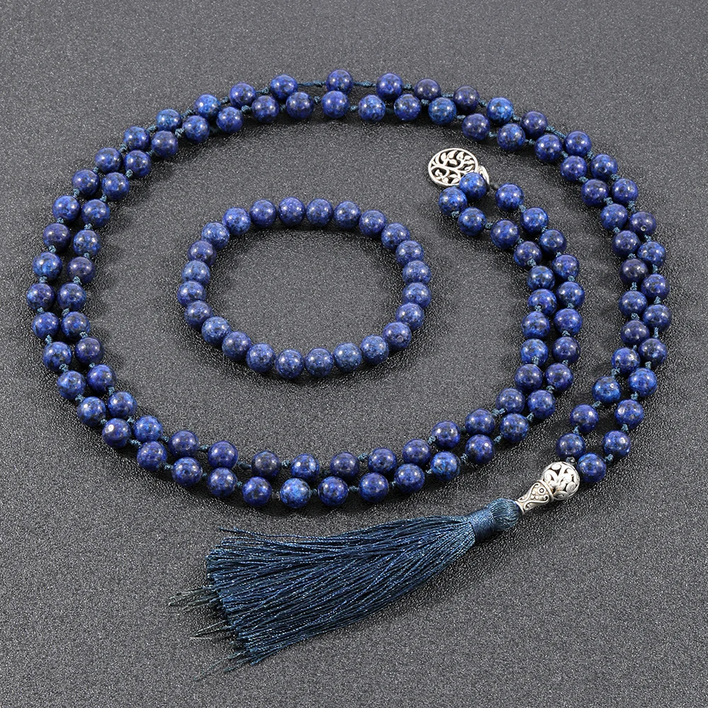 OAIITE 8mm Natural Lapis Lazuli Stone Mala Necklace with Tassel Tree of Life Amulet 108 Japamala Rosary Necklace Bracelet Set
OAIITE 8mm Natural Lapis Lazuli Stone Mala Necklace with Tassel Tree of Life Amulet 108 Japamala Rosary Necklace Bracelet Set