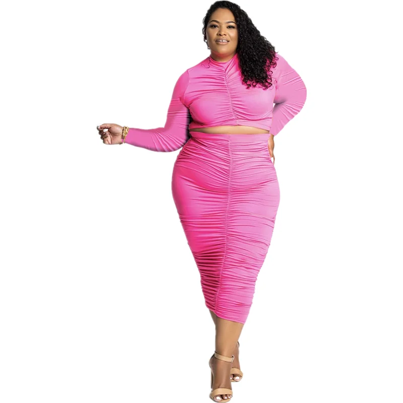 Autumn New Two Piece Set Plus Size Clothes For Women Long Sleeve Pullover Top Bodycon Skirt Matching Sets Solid Pleated Outfits
Autumn New Two Piece Set Plus Size Clothes For Women Long Sleeve Pullover Top Bodycon Skirt Matching Sets Solid Pleated Outfits