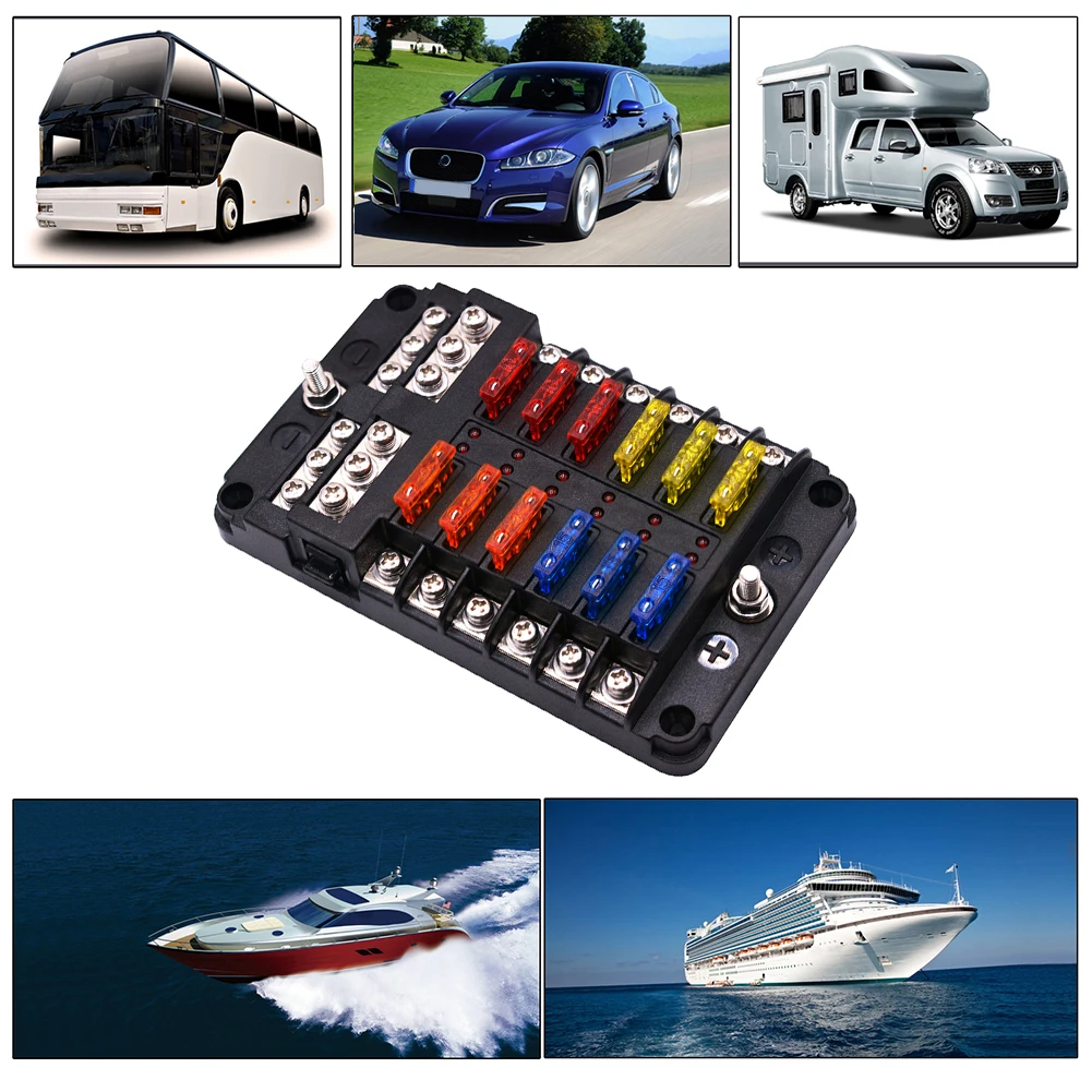 Plastic Cover 6 Ways Blade Fuse Block 12V 32V Fuse Box Holder M5 Stud With LED Indicator Light For Auto Car Marine Boat
Plastic Cover 6 Ways Blade Fuse Block 12V 32V Fuse Box Holder M5 Stud With LED Indicator Light For Auto Car Marine Boat