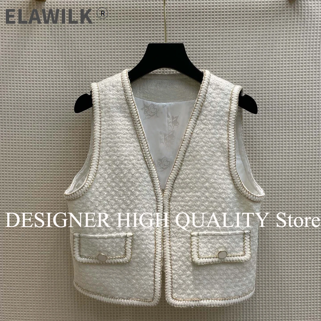 Fashion Designer Woven Gold Thread Tweed Jacket Women 2021 Pre-Fall V-neck Sleeveless Tank Vest Pockets Vintage Short Outwear
Fashion Designer Woven Gold Thread Tweed Jacket Women 2021 Pre-Fall V-neck Sleeveless Tank Vest Pockets Vintage Short Outwear