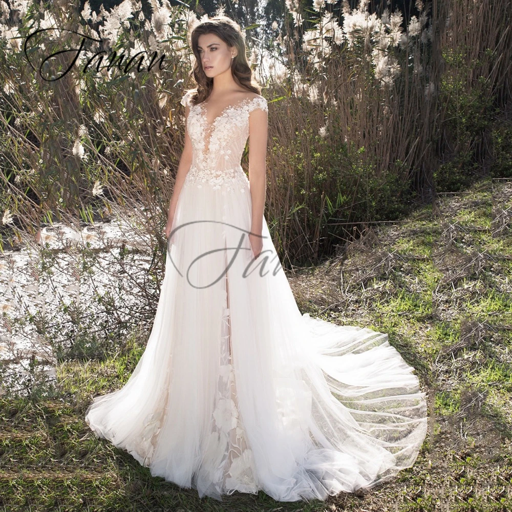 Sexy Boho V-Ncek See-Through Wedding Dresses A-Line Lace Appliques 3D Flowers Bridal Gown vestidos de novia robe de mariée
Sexy Boho V-Ncek See-Through Wedding Dresses A-Line Lace Appliques 3D Flowers Bridal Gown vestidos de novia robe de mariée