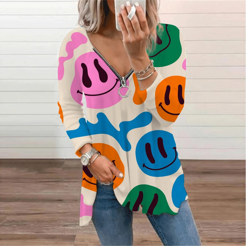 2021 Autumn Sexy Cute Print Oversized T-Shirt V-neck Zipper Top Women Vintage Loose Casual Elegantes Long Sleeve Female Clothes
2021 Autumn Sexy Cute Print Oversized T-Shirt V-neck Zipper Top Women Vintage Loose Casual Elegantes Long Sleeve Female Clothes