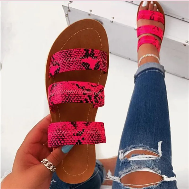 Designer women fashion wild beach shoes Snake totem three-layer non-slip outdoor slippers sandals flat bottom ladies | Обувь