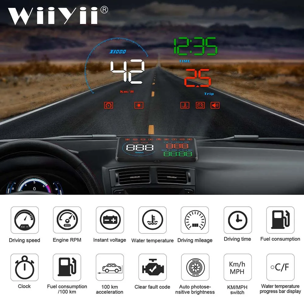Newest Head Up Display Car OBDII EUOBD Windshield Projector HUD Shift Reminder Water Temp RPM fuel consumption speed alarm
Newest Head Up Display Car OBDII EUOBD Windshield Projector HUD Shift Reminder Water Temp RPM fuel consumption speed alarm