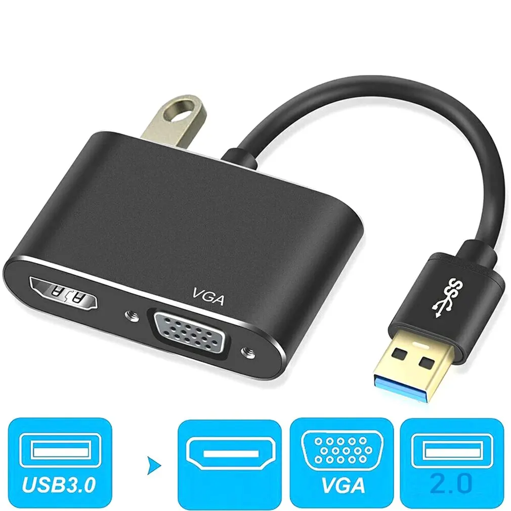 Адаптер 3 в 1 с USB 3,0 на HDMI-совместимый с VGA 4K Мультиэкран высокого разрешения 
Адаптер 3 в 1 с USB 3,0 на HDMI-совместимый с VGA 4K Мультиэкран высокого разрешения