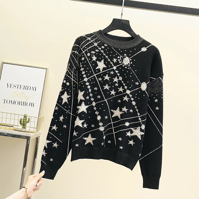 Banulin Autumn Winter Sweater Women Knitted Fashion Loose Casual Thick Sweaters Starry Jacquard Long Sleeve Warm Ladies Pullover
Banulin Autumn Winter Sweater Women Knitted Fashion Loose Casual Thick Sweaters Starry Jacquard Long Sleeve Warm Ladies Pullover