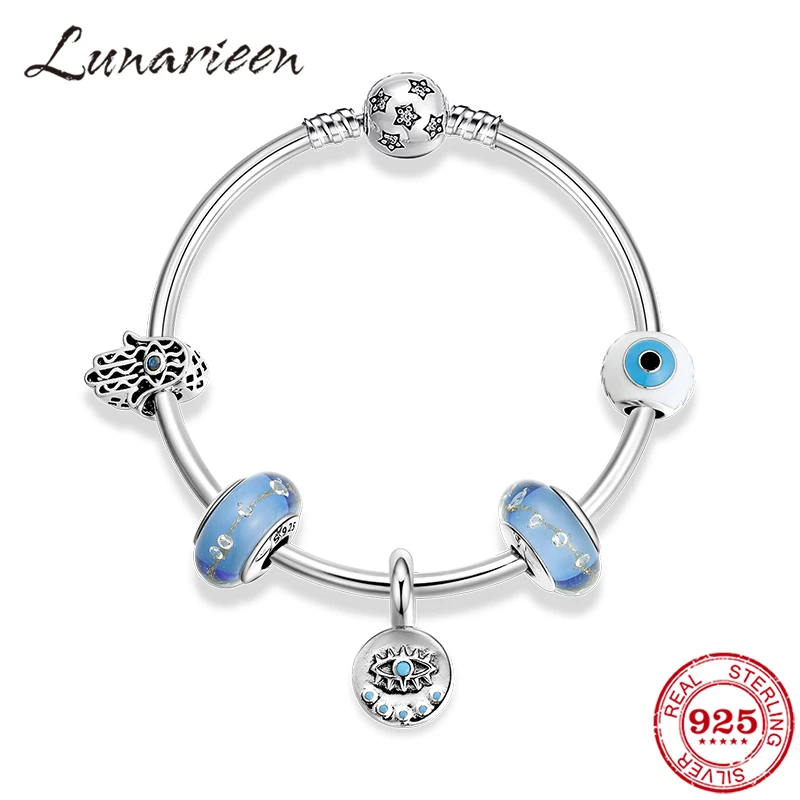 New 925 Sterling Silver Women Luxury star with zircon Bracelet blue Glass Beads Charm Bracelet For Women Party Jewelry DIY Gift
New 925 Sterling Silver Women Luxury star with zircon Bracelet blue Glass Beads Charm Bracelet For Women Party Jewelry DIY Gift