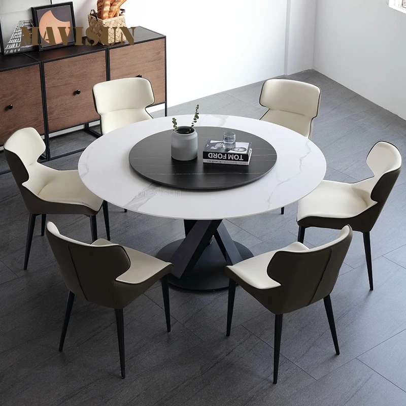 

Italian Minimalist Round Table Post Modern Small Apartment Table With Turntable Rock Board Dining Table Set Restaurant Used