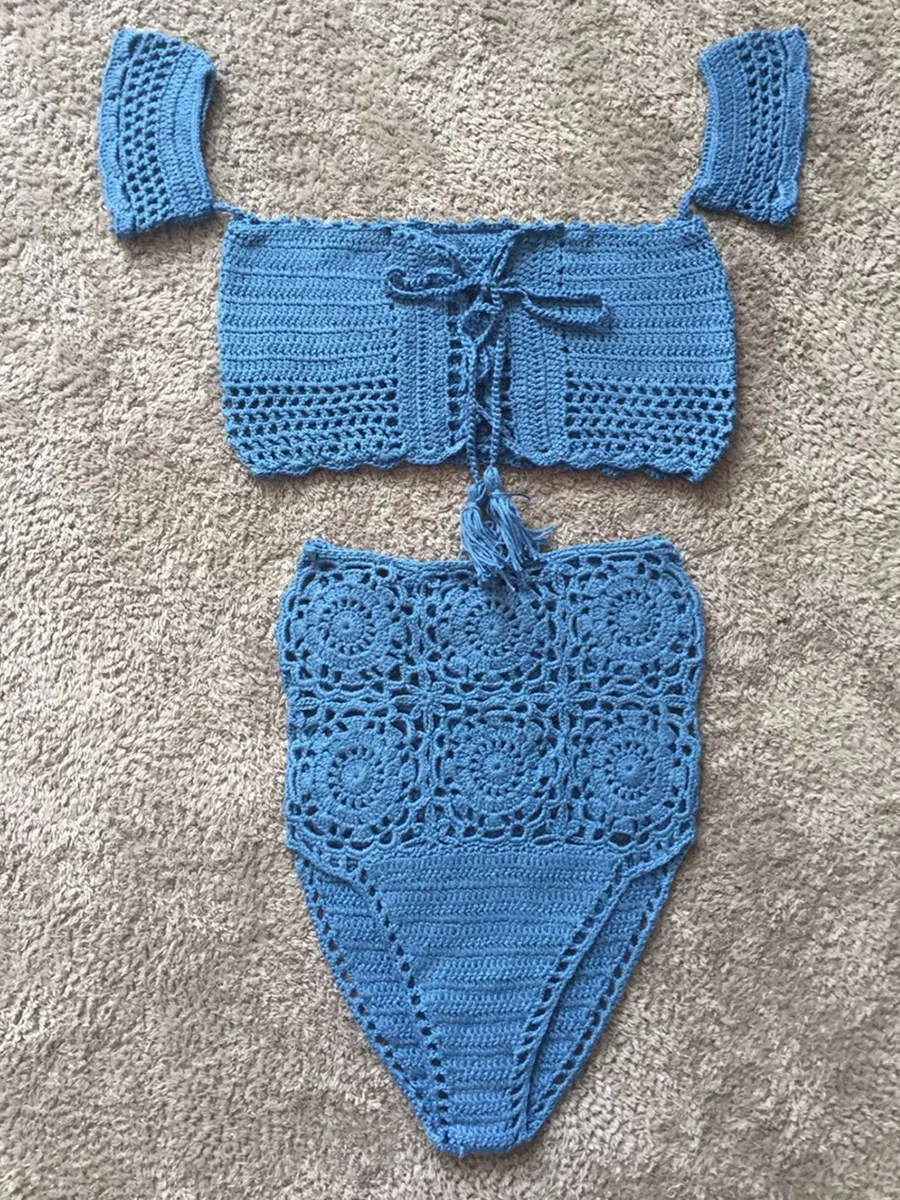 Sale Summer Crochet Boho Bikini Set Two Piece Sexy Hollow Knitted High Waist Swimwear Women Beach Wear Slim Fit Swim Suit
Sale Summer Crochet Boho Bikini Set Two Piece Sexy Hollow Knitted High Waist Swimwear Women Beach Wear Slim Fit Swim Suit