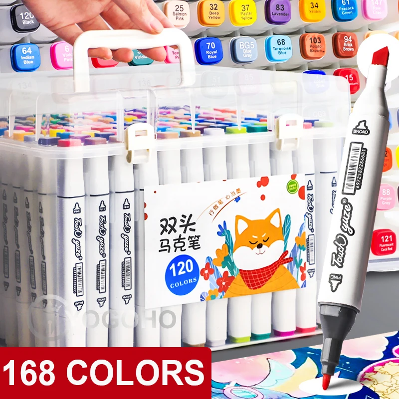 

TouchFIVE 24/48/60/80/168 Color Art Markers Set Dual Headed Artist Sketch Oily Alcohol based markers For Animation Manga Design