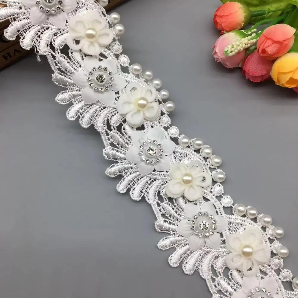 

1 ярд винтажное белое 3D жемчужное алмазное Стразы кружевная отделка ткань лента для аппликации ШИТЬЕ ПАТЧ ремесло DIY свадебное платье