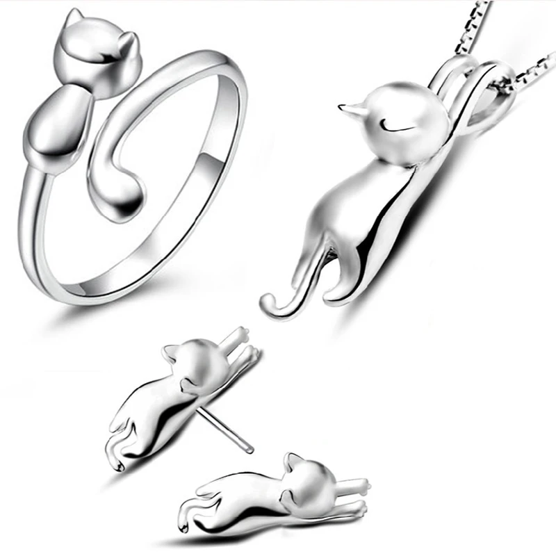 Lovely Cat Jewelry Sets Gold/Silver/Rose Gold Wedding Jewellery for Girls Stainless Steel Cat Pendant Necklace Earrings Set
Lovely Cat Jewelry Sets Gold/Silver/Rose Gold Wedding Jewellery for Girls Stainless Steel Cat Pendant Necklace Earrings Set