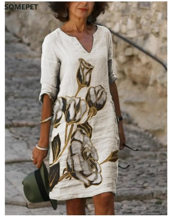 New Women Printing Dress Summer V-Neck Half Sleeve A-Line Dresses Female Retro litera Vintage Loose Dress Vestidos
New Women Printing Dress Summer V-Neck Half Sleeve A-Line Dresses Female Retro litera Vintage Loose Dress Vestidos