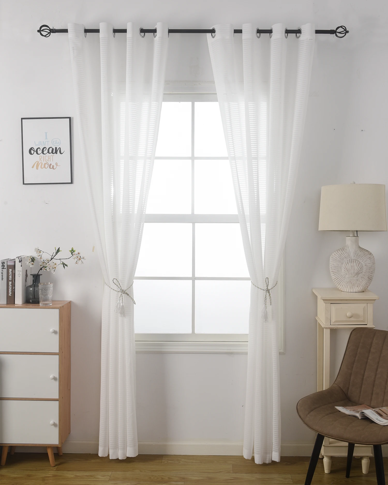 Autumn New White Stripe Translucent striped PRINTED Sheer Curtain for in Living Room
Autumn New White Stripe Translucent striped PRINTED Sheer Curtain for in Living Room