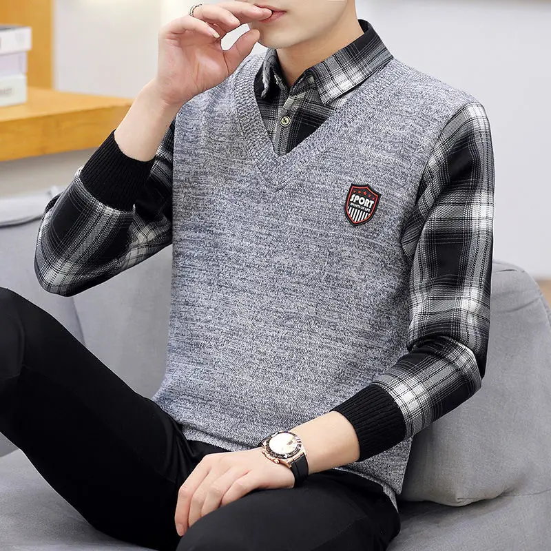 Autumn and Winter Men's Fake Two-Piece Sweater Fashion Loose Top Shirt Collar Sweater Solid Color Autumn Wool Clothes
Autumn and Winter Men's Fake Two-Piece Sweater Fashion Loose Top Shirt Collar Sweater Solid Color Autumn Wool Clothes