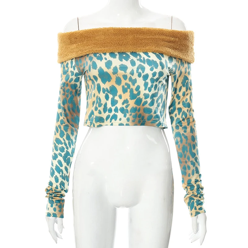 2021 Autumn Winter Retro Leopard Print Patchwork Off-Shoulder Pullover Long Sleeve Cropped Velvet Women's Blouse Tops Y2K Street
2021 Autumn Winter Retro Leopard Print Patchwork Off-Shoulder Pullover Long Sleeve Cropped Velvet Women's Blouse Tops Y2K Street
