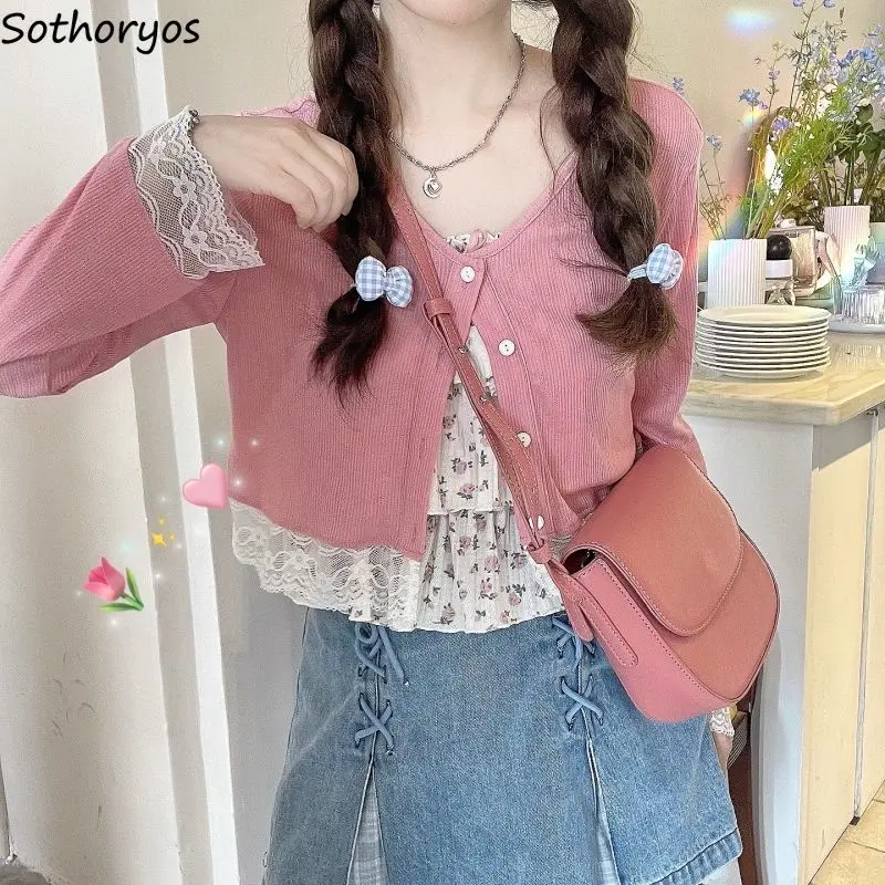 Lace Cardigan Women Design Gentle All-match O-neck Knitted Casual Cropped Sweaters Single Breasted Sweet Korean Style Girls Tops
Lace Cardigan Women Design Gentle All-match O-neck Knitted Casual Cropped Sweaters Single Breasted Sweet Korean Style Girls Tops