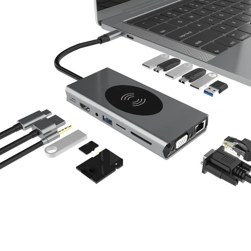 All in One USB TypeC Hub 15 Ports 4K HDMI-Compatible VGA Rj45 Ethernet PD Fast Docking Station Sd Tf Audio3.5mm Hot Sale
All in One USB TypeC Hub 15 Ports 4K HDMI-Compatible VGA Rj45 Ethernet PD Fast Docking Station Sd Tf Audio3.5mm Hot Sale
