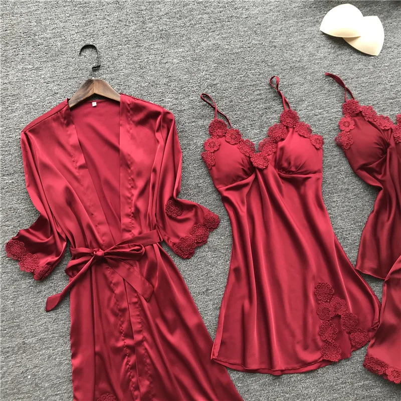 Pajamas Women's Sexy Pajamas Four-Piece Korean-Style Spaghetti Strap Pajamas Women's Leisure Set with Chest Pad Nightgown Thin
Pajamas Women's Sexy Pajamas Four-Piece Korean-Style Spaghetti Strap Pajamas Women's Leisure Set with Chest Pad Nightgown Thin