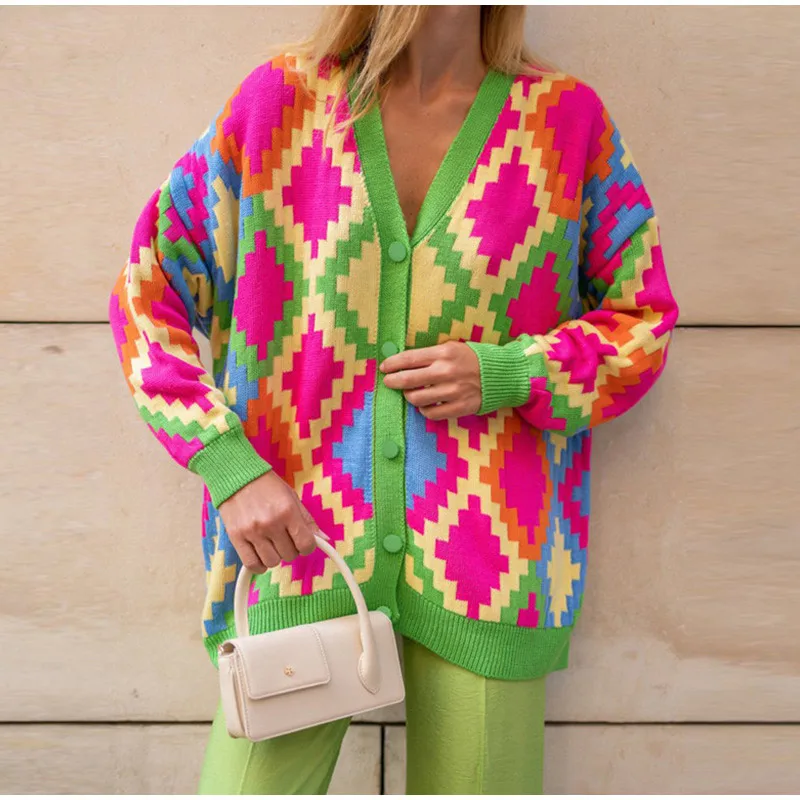 Women Sweater Knitted Houndstooth Cardigan V-Neck Jumper Loose Casual Lady Top Female Clothes Lattice Single-Breasted Buttons
Women Sweater Knitted Houndstooth Cardigan V-Neck Jumper Loose Casual Lady Top Female Clothes Lattice Single-Breasted Buttons