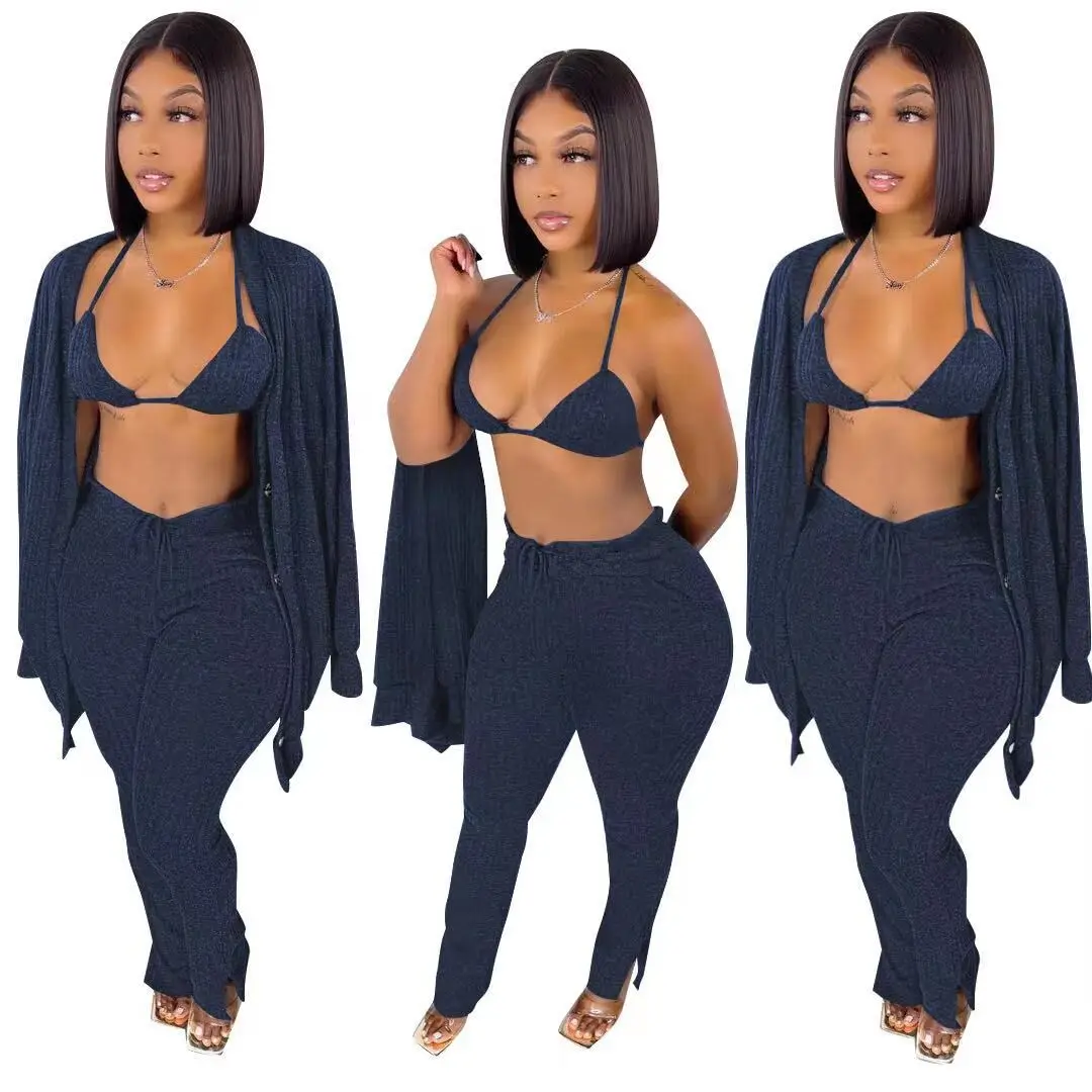 Three Piece Outfit Set Women Casual Fall Fashion Solid Color Lace-Up Bra Long Sleeve Zipper Hooded Coat High Waist Trousers Suit
Three Piece Outfit Set Women Casual Fall Fashion Solid Color Lace-Up Bra Long Sleeve Zipper Hooded Coat High Waist Trousers Suit