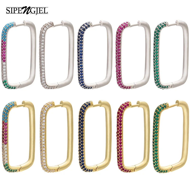SIPENGJEL Fashion Rainbow Colorful Crystal Hoop Earring Geometric Punk Hip Hop Square Hoop Earrings For Women Engagement Jewelry
SIPENGJEL Fashion Rainbow Colorful Crystal Hoop Earring Geometric Punk Hip Hop Square Hoop Earrings For Women Engagement Jewelry