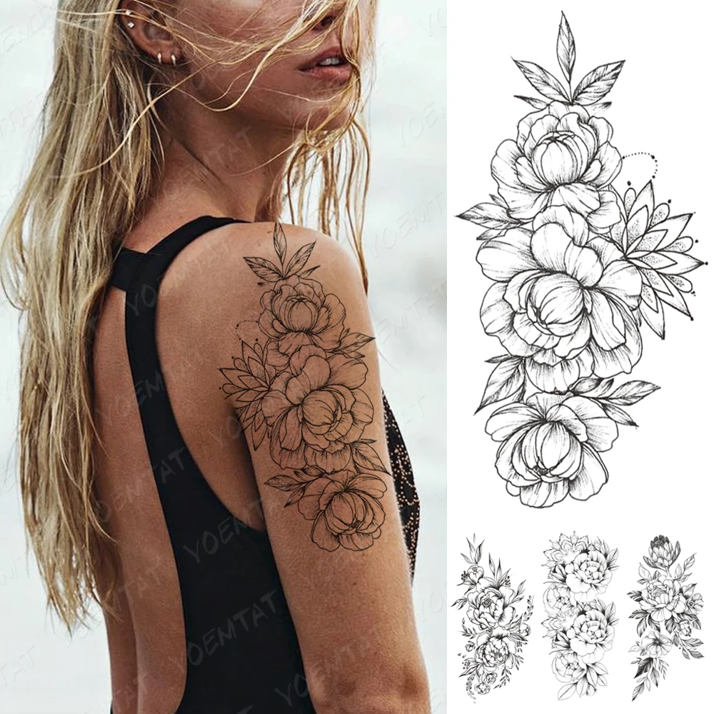 Waterproof Temporary Tattoo Sticker Peony Flower Black Flash Tattoos Female Minimalist Line Arm Thigh Body Art Fake Tatto Male
Waterproof Temporary Tattoo Sticker Peony Flower Black Flash Tattoos Female Minimalist Line Arm Thigh Body Art Fake Tatto Male