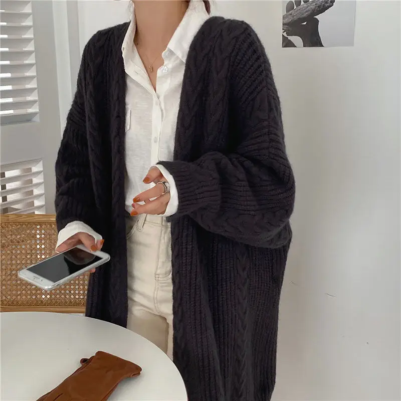 Korean Chic Winter Loose Lazy Wind Twist Pattern Thick Warm Mid-Length Knitted Cardigan Sweater Jacket Women Long Outerwear Y991
Korean Chic Winter Loose Lazy Wind Twist Pattern Thick Warm Mid-Length Knitted Cardigan Sweater Jacket Women Long Outerwear Y991