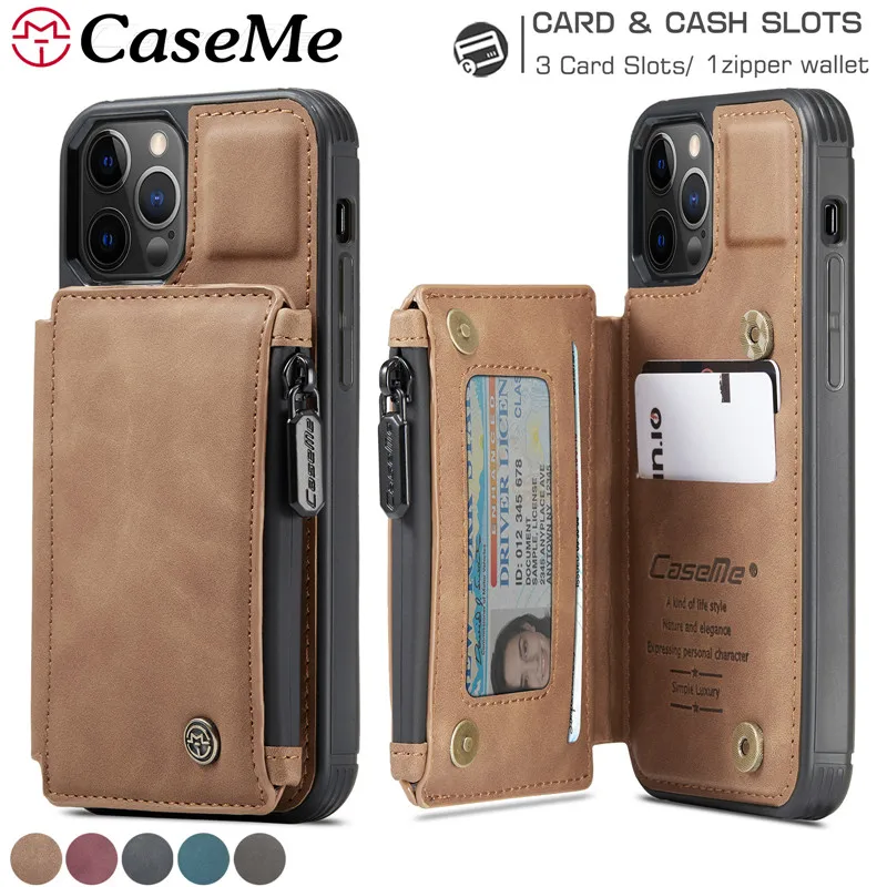 Кожаный чехол бумажник для iPhone 12 Mini 11 Pro XS Max SE 2020 8 7 Plus кошелек на молнии Samsung Note 20 S21