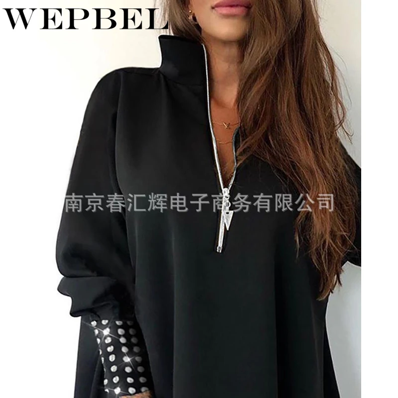 WEPBEL Women Elegant Diamond Zipper Loose Sweatshirt Pullover Top Ladies Sexy Long Sleeve Turtleneck Hoodies
WEPBEL Women Elegant Diamond Zipper Loose Sweatshirt Pullover Top Ladies Sexy Long Sleeve Turtleneck Hoodies