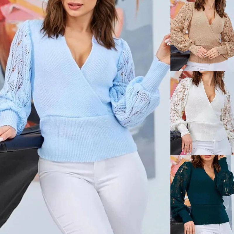 Lace Hollow Out Knitted Sweater Women V Neck Autumn Winter New Elegant Solid Jumpers Casual Sexy Sweaters Female Y361
Lace Hollow Out Knitted Sweater Women V Neck Autumn Winter New Elegant Solid Jumpers Casual Sexy Sweaters Female Y361