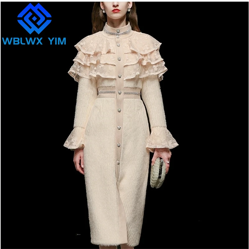 Long Wool Coat Women Thick Warm Overcoat Diamond Button Fashion Lace Spliced Turtleneck Woolen Coat Ladies Elegant Winter Coat
Long Wool Coat Women Thick Warm Overcoat Diamond Button Fashion Lace Spliced Turtleneck Woolen Coat Ladies Elegant Winter Coat