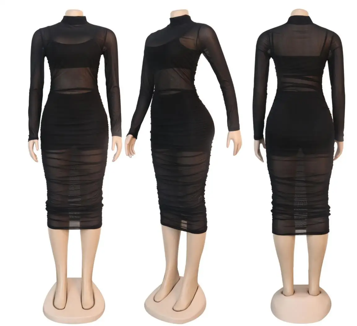 Sexy Black Mesh See-through 3 Piece Club Outfits Women's Suit Spaghetti Strap Crop Top+panties+ruched Bandage Dress Matching Set
Sexy Black Mesh See-through 3 Piece Club Outfits Women's Suit Spaghetti Strap Crop Top+panties+ruched Bandage Dress Matching Set
