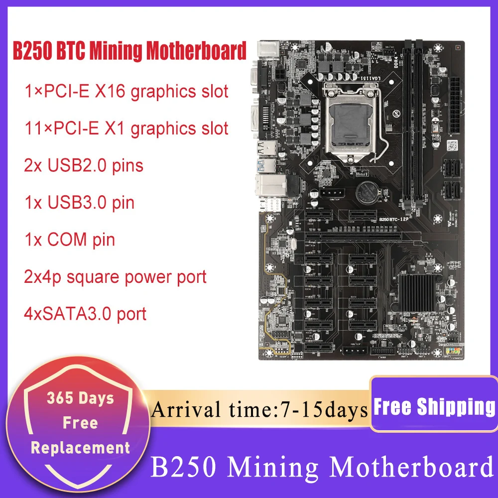 Материнская плата для ЦП B250 btc, черная материнская плата для ЦП, 12 слотов для видеокарты, Поддержка lga 1151, Память ddr4, SATA3.0, USB3.0, низкая мощность
Материнская плата для ЦП B250 btc, черная материнская плата для ЦП, 12 слотов для видеокарты, Поддержка lga 1151, Память ddr4, SATA3.0, USB3.0, низкая мощность