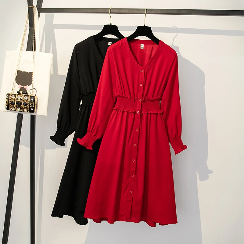Plus Size Women Chiffon Shirt Dress Spring 2020 V-neck Single-breasted Long Sleeve Elastic Waist Ladies Elegant Dresses L-5XL
Plus Size Women Chiffon Shirt Dress Spring 2020 V-neck Single-breasted Long Sleeve Elastic Waist Ladies Elegant Dresses L-5XL