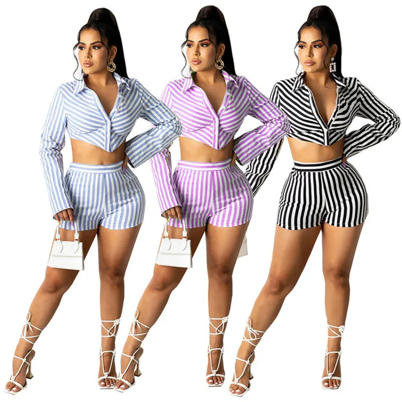 2021 Summer New Style Women's Shirts, Buttons, Stripes, Exposed Belly, Fashion and Leisure 2-Piece Set
2021 Summer New Style Women's Shirts, Buttons, Stripes, Exposed Belly, Fashion and Leisure 2-Piece Set