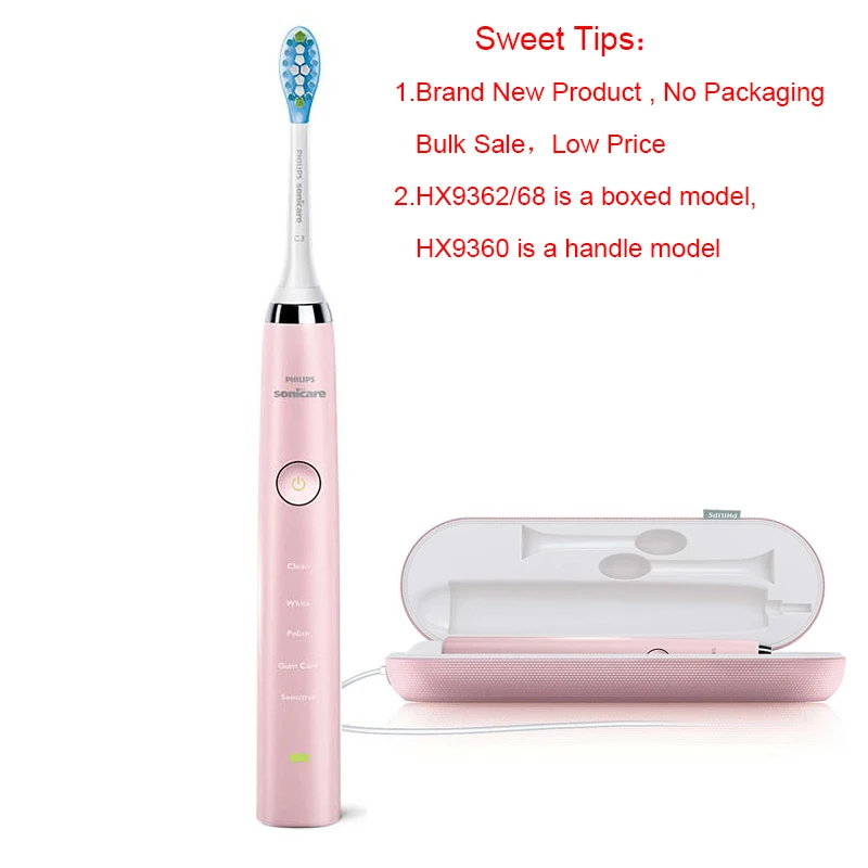 Philips Sonicare HX9360 Sonic Quality Electric Toothbrush Diamond Clean Pink 360 Wave with Travel Charger for Adult
Philips Sonicare HX9360 Sonic Quality Electric Toothbrush Diamond Clean Pink 360 Wave with Travel Charger for Adult