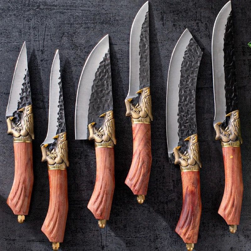 6PCS Sharp Hunting Knives High Carbon Steel Kitchen Knives Set Handmade Forged Viking Barbecue Knife Copper Dragon Decor Handle
6PCS Sharp Hunting Knives High Carbon Steel Kitchen Knives Set Handmade Forged Viking Barbecue Knife Copper Dragon Decor Handle