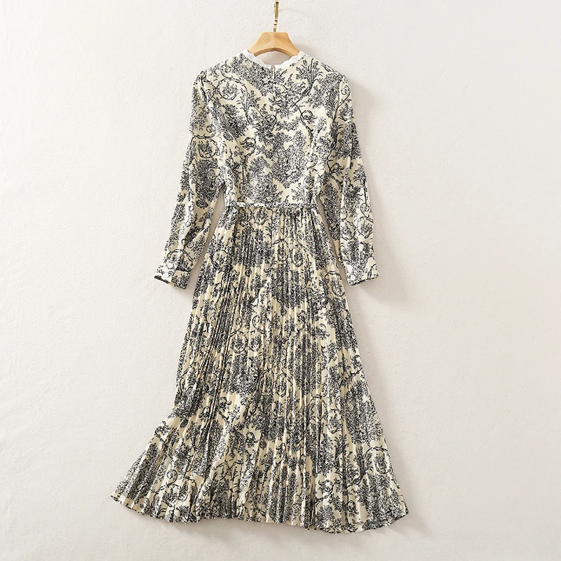 Fashion Pleated Runway Women Spring Long Sleeve White Lace Patchwork Floral Print Belt Holiday Elegant Dress
Fashion Pleated Runway Women Spring Long Sleeve White Lace Patchwork Floral Print Belt Holiday Elegant Dress