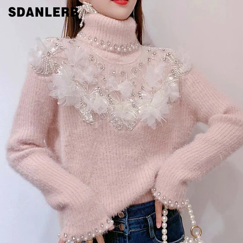 2021 Winter New Sweet Outer Wear Pullover Beads Three-Dimensional Flower Imitation Mink Warm Soft Thick Turtleneck Sweater
2021 Winter New Sweet Outer Wear Pullover Beads Three-Dimensional Flower Imitation Mink Warm Soft Thick Turtleneck Sweater