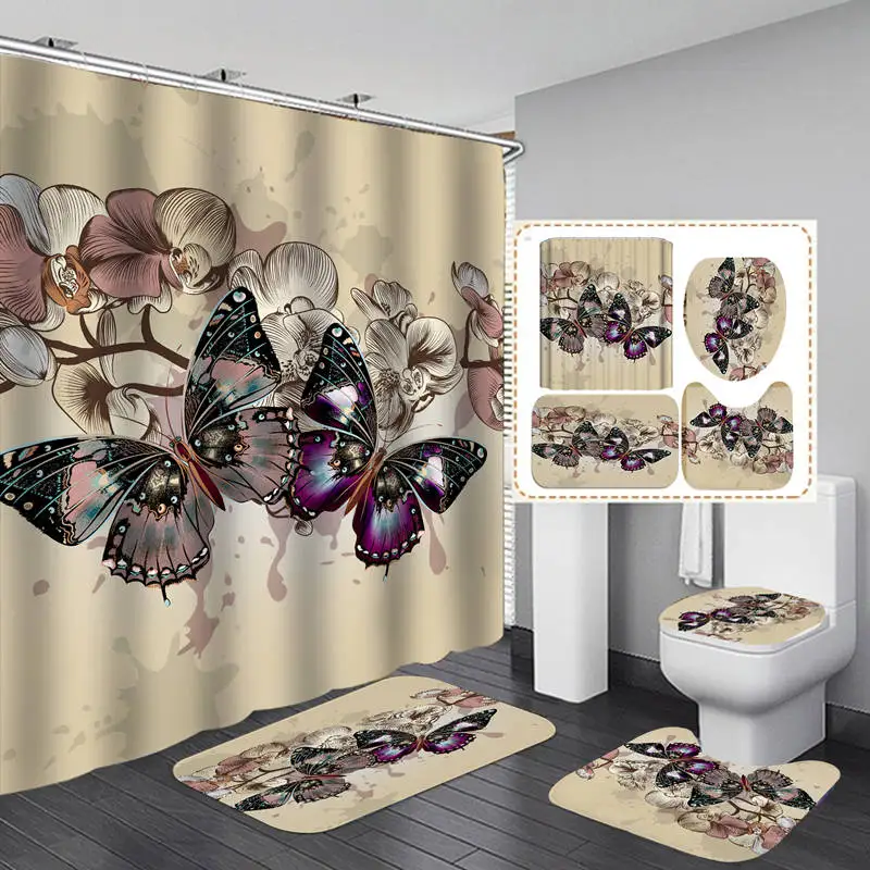 Retro Flower Butterfly Polyester Fabric Shower Curtain Non-Slip Bath Mat Toilet Lid Cover Rugs Home Bathroom Decor Set
Retro Flower Butterfly Polyester Fabric Shower Curtain Non-Slip Bath Mat Toilet Lid Cover Rugs Home Bathroom Decor Set