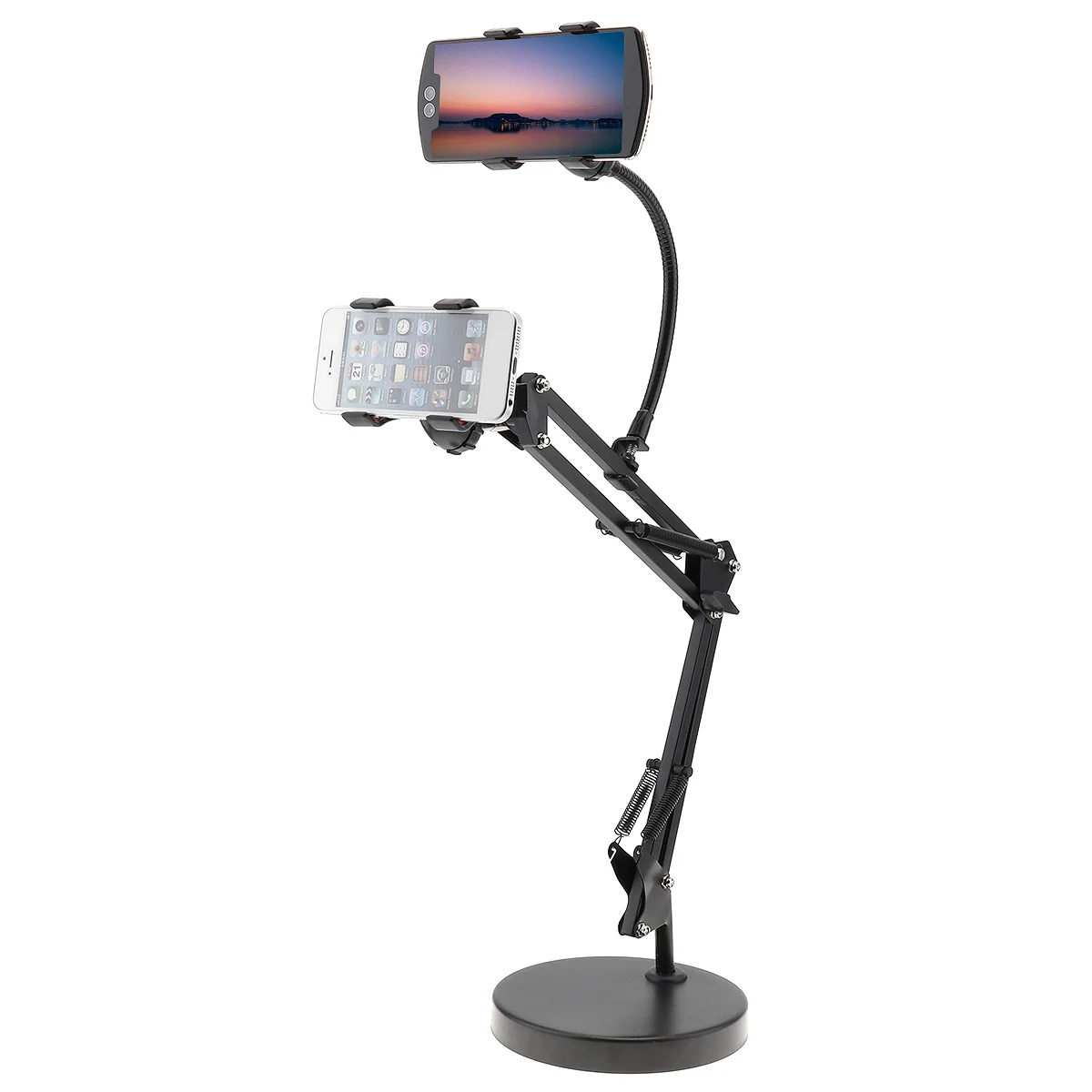 Extendable Double Cell Phone Holder with Suspension Boom Scissor Long Arm Mount Stand Fit for Broadcast Studio Video Chatting
Extendable Double Cell Phone Holder with Suspension Boom Scissor Long Arm Mount Stand Fit for Broadcast Studio Video Chatting