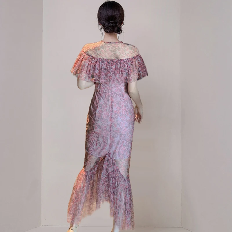 Ruffles Summer Chiffon Dress Office Ladies Romantic Floral Print Party Dresses for Women Slim Fishtail Mermaid Dress TA982
Ruffles Summer Chiffon Dress Office Ladies Romantic Floral Print Party Dresses for Women Slim Fishtail Mermaid Dress TA982
