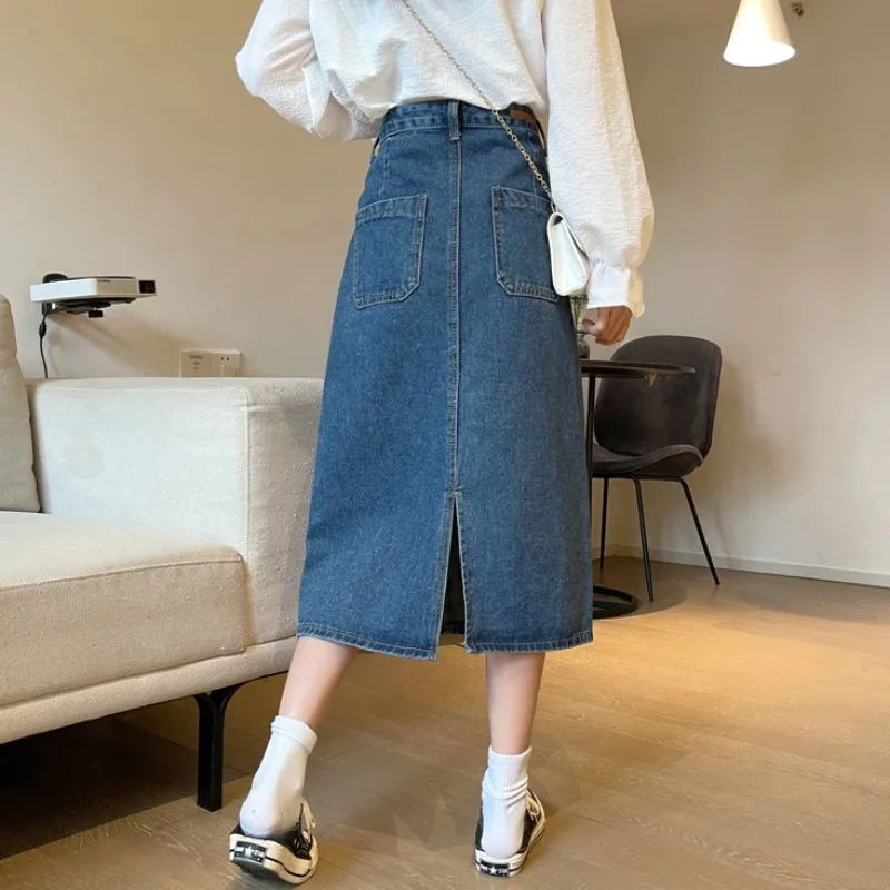 Embroidery Skirts Women Denim A-Line Simple Korean Pocket Harajuku High Waist Soft Womens Calf-Length Skirt Streetwear Chic
Embroidery Skirts Women Denim A-Line Simple Korean Pocket Harajuku High Waist Soft Womens Calf-Length Skirt Streetwear Chic