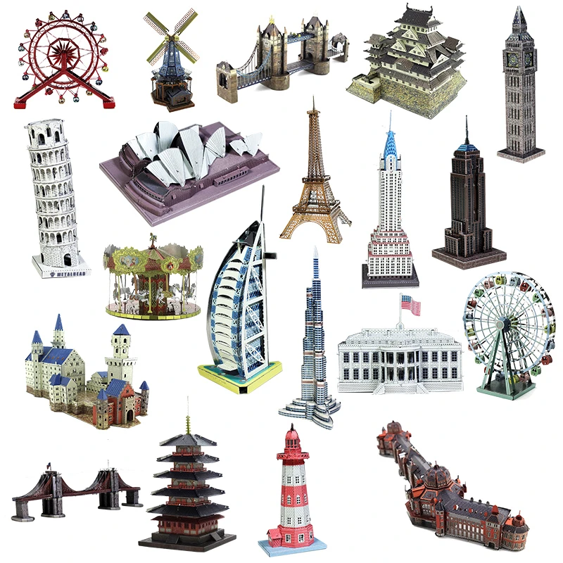 

Architecture Colorful 3D Metal Puzzles Building Eiffel Tower Jigsaw Construction World Famous Buildings Figures Toys Christmas