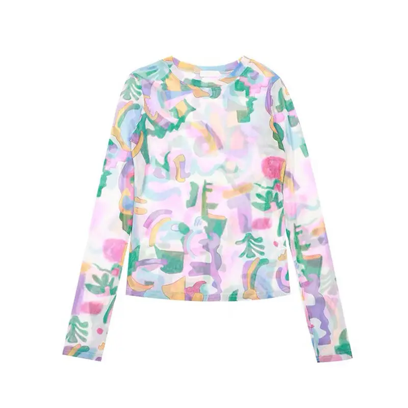 Colorful Mesh Long Sleeve T Shirt For Women Sexy See Through Sun Protection Skinny Tops Ladies Printed Ice Silk Cool Tee Female
Colorful Mesh Long Sleeve T Shirt For Women Sexy See Through Sun Protection Skinny Tops Ladies Printed Ice Silk Cool Tee Female